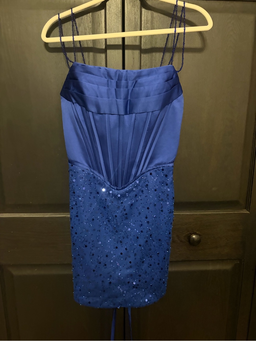 Girls Blue Sequin Party Dress with Pleated Bodice (NEVER WORN)
